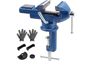 SWAWIS Étaux d'Établi, Largeur de Mâchoire 70mm, Étau de Table avec Base Pivotante à 360 Degrés-Peut Étre Utilisé pour Fixer des Pièces Telles Que le Bois Et le Métal, Bleu
