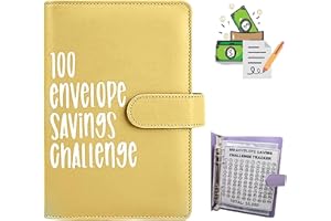 MOGAME 100 Envelope Challenge Binder, Cash Binder with Envelope, Saving Challenge Budget Book Binder, Money Saving Envelope for Budget Planners and Money Savers (Yellow)