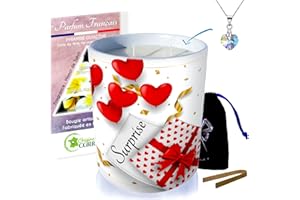 ArtGosse Coffret Cadeau Fête de Noël & Grande Bougie 2 mèches • Bougie Bijou orné de Cristaux de Swarovski® • Parfum Français (Petit Cœur)