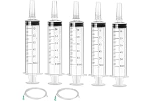 GOTFUN 5 Stück Spritze 60ml Spritzen mit Schlauch Plastikspritze Wiederverwendbare Spritze Futterspritze Einzeln Verpackt zum öl Bremsflüasigkeit Absaugen von Liquid Dosierspritze