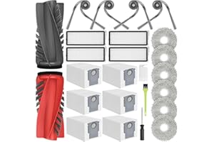 DrRobor Accesorios para Roborock Qrevo Curv/Edge/Qrevo Curv S5X/Qrevo S5V/Qrevo Edge S5A Aspirador, 2 Cepillos Principales, 4 Filtros Hepa, 6 Bolsas De Polvo, 6 Paños De Fregona, 4 Cepillos Laterales