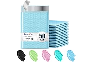 JOLLYTRIP 6x10 Poly Bubble Mailers,50 Pack Padded Envelopes for Shipping,Usable Size 6x9 Opaque Mailing Envelopes Bubble Padded for Mailing,Packaging, Small Business (Light Blue)