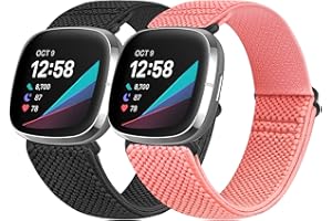 Vodtian Elastic Nylon Loop Straps Compatible with Fitbit Sense 2/Fitbit Sense/Fitbit Versa 4/Fitbit Versa 3 Strap, Adjustable Soft Stretchy Sport Braided Replacement Wristband for Men Women, 2 Pack