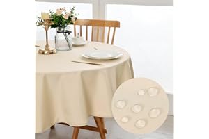 DWCN Beżowy obrus okrągły 180 cm, odporny na plamy, zmywalny, wodoszczelny, do jadalni, ogrodu, na imprezę, wesele lub do gospodarstwa domowego