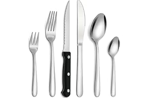 Bestdin juego de cubiertos con cuchillos de carne, 36 piezas para 6 personas, juego de acero inoxidable con cuchillo, tenedor y cuchara, muy pulido y apto para lavavajillas