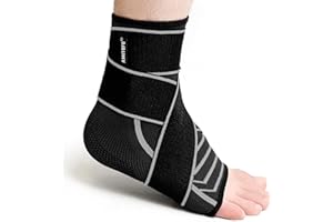 PUTUO Tobillera para Esguince Fascitis Plantar: Calcetines Compresion Tobillo para Mujer Hombre - Tobillera Estabilizadora Tendon de Aquiles con Vendaje para Tendinitis Dolor negro gris 43-46 1 PC