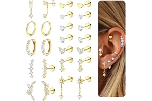 Adramata 12 Pairs Boucles d'Oreilles Femme Or Argent Hypoallergéniques Boucles d'Oreilles Femme Acier Inoxydable Creoles Or Argent Petites Conch Cartilage Tragus Helix Piercing Oreille