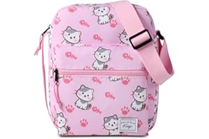 Bolsa Bandolera para Niña, Kasgo Pequeña Bolsa de Hombro Casual Ligero Bolsa de Mensajero Niñas Bandolera de Hombro para Niñas Adolescentes y Mujeres Se Adapta a la Botella de Agua Gatito Rosa