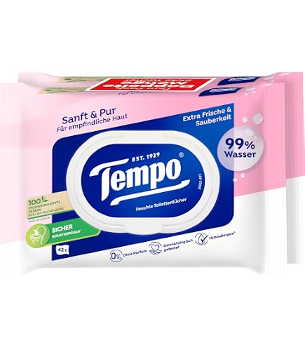 Tempo 16 Packs of 42 Natural Aloe Vera Wet Wipes - Dermatologically Tested  Wet Toilet Paper and pH Neutral Skin : Amazon.com.be: Health & Personal Care
