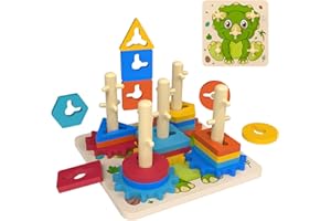 Achiyway Giochi Montessori 1 Anno, Giochi in Legno per Bambini 2 3 4 Anni per Impilabili e Abbinabili, Giochi Educativi con 25 Blocchi Geometrici Colorati, Regalo per Bambina e Bambini da 1 a 4 Anni