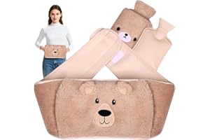 ‎ZYXBBD Wärmflasche mit Bezug - Einstellbare Länge Wärmflaschengürtel, Wärmeflasche Auslaufsicher mit Plüschbezug, Wärmflaschen für Nacken und Schulter, Rücken, Beine, Taillenwärmung Wärmflasche Groß1L