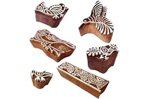 ROYAL KRAFT Henna Wooden Stamps Handcarved Bird Pattern Printing Blocks (Set of 6)