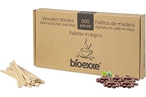 Palitos de madera desechables de bioexxe, palitos cafe biodegradables y compostables, resistentes al calor (500 en caja)