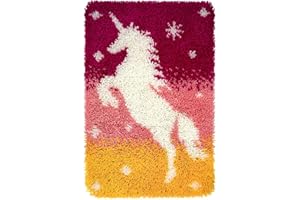 ROCKY&CHAO Kit de Alfombras con Gancho de Pestillo 3D Latch Hook Manualidades Kits DIY Kit de Punto de Cruz Fabricación para Adultos Niños Decoración del Hogar 60x42cm(Pegaso)