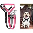 Dog Seat Belts For Cars Uk Headrest Dog Car Seat Belt Adjustable Dog Car Harness Pet Seatbelt Anti Shock Elastic Puppy Restraint Strong Leash Leads For Dogs Safety (BLACK & PINK (2-PACK))