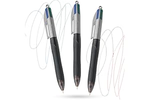 DLM DIRECT BIC Lot de 3 stylos professionnels 4 couleurs d'encre avec corps en plastique de 1 mm pour écriture lisse avec clip et trou pour cordon pour étudiants et professionnels