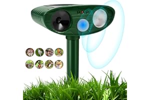 ROEJUYY Cat Repellent Garden, Solar Animal Repellent, Ultrasonic Fox Repellent, Waterproof Cat Deterrent with LED Flash Light and PIR Motion Sensor, Cat Scarers for Gardens to Drive Dog, Animal(Solar Powered)