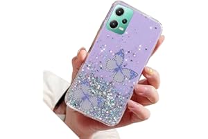 RNRIEYTA Miagon Crystal Glitzer Hülle für Xiaomi Redmi Note 12 5G,Süß Bling Klar Handyhülle Durchsichtig Sparkle Sterne Case Cover Slim Dünn Schutzhülle,2 Schmetterling Lila