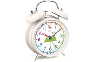 Eachui Doppelglockenwecker mit Nachtlicht, analoger Wecker für Kinder ohne Ticken, lauter Alarm, geräuschlos, batteriebetrieben, Retro-Design für Jungen und Mädchen (Weiß)