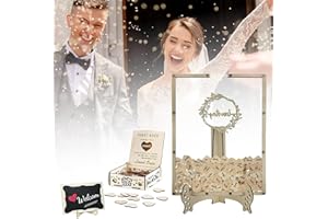 BESTYIJO Libro degli Ospiti Matrimonio Decorazione in Legno con 100 Cuori e Scatola Portaoggetti, Decorazione di Nozze Ricevimento, per Regalo Rustico Giorno di Nozze, Ricordi