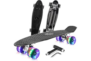‎BELEEV BELEEV Skateboard Komplette 22 Zoll Mini Cruiser Skateboard für Kinder Jugendliche Erwachsene, LED Leuchtrollen mit All-in-one Skate T-Tool für Anfänger