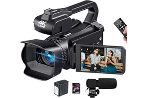 PITIKI Videokamera 4K 64MP 60FPS Camcorder, WIFI Autofokus YouTube Kamera Videocameras, 4.0-Zoll Touchscren 18X Digitalzoom Webcam Vlogging Camera mit Mikrofon, Batterie, Handstabilisator und Fernbedienung