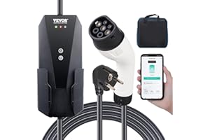 VEVOR Chargeur EV Portable Type 2 Chargeur Voiture Électrique 16 A 3,7 kW avec Câble de Charge 8,6 m Prise CEE 7/7 Station de Charge IEC62196 Étanche IP66 avec Sac de Rangement Crochet Câble de Charge