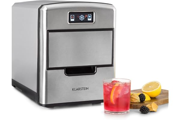 Klarstein Metropolitan - machine à glace, machine à glaçons, 12kg/24h, 180W, 3 tailles de glaçons, frigorigène R600a, réservoir d'eau de 2,15l, pelle, inox, argent