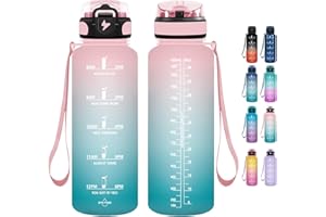 Grsta Gourde 1.5l, Gourde Motivation Avec Paille, sans BPA, Gourde Sport, Bouteille d'eau avec Marqueur de Temps pour le Camping, la randonnée - Noir Rouge