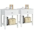 COSTWAY Bedside Tables Set of 2, Wooden Nightstand End Sofa Side Table with Drawer and Storage Shelf, Modern Bedside Cabinet Accent Coffee Tea Table for Living Room Bedroom Office (White)