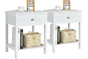 GIANTEX Zestaw 2 stolików nocnych, stolik pomocniczy, szafka nocna z szufladą i otwartym regałem, mała komoda nocna, stolik kawowy, stolik do korytarza, stolik pod telefon, do salonu, sypialni (biały)