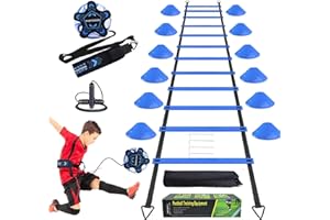 YHOTOGEA Fussball Trainingszubehör, 6m Koordinationsleiter, 12 Hütchen, Fußballtrainer und Springseil, Fußball Trainingsset Sachen, Fußball Geschenke für Jungs Kinder