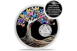 IELCJJ Delicate 20 Year Sobriety Coin - Recovery Butterfly Tree of Life AA Coins - 20 Year NA HA AA Chips and Medallions - 1-20 Years Living Clean Narcotics Alcoholics Anonymous Gifts for Men Women