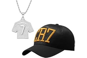 PSFXBM 2pcs Ronaldo Gifts for Boys, Ronaldo Football Kits for Kids, CR7 Baseball Cap with Necklace, Adjustable Hat for Games, Birthday and Sports Events, Perfect for Young Football Fans Black