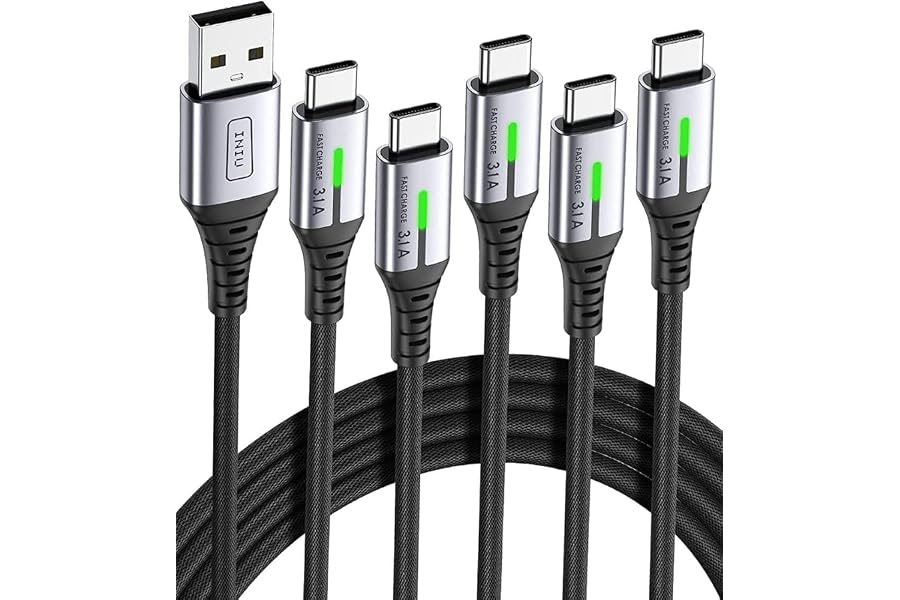 INIU Cable USB C Carga Rapida 3,1A, [5 Pack, 2+2+1+1+0.5m] QC3,0 Cable USB A USB C, Cable Tipo C Trenzado de Nilón para iPhon