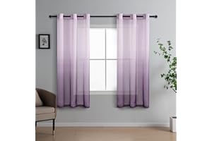 DWCN Voile Curtain Purple Gradient Curtains for Living Room Net Curtains for Windows Sheer Bedroom Crurtains Eyelet Set of 2, 46 x 54 Inches