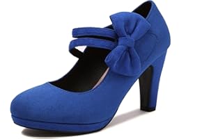 elerhythm Escarpins Mary Jane à talons avec nœud papillon rétro fermé bout rond en daim chic nœud papillon vintage Gatsby Chaussures