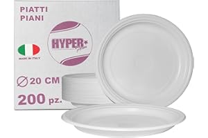 Hyper Form - 200 Piatti Piani di Plastica Riutilizzabile Rigida, Lavabili 20 Cicli in Lavastoviglie