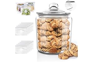 Myiosus Barattolo in vetro con coperchio, grande, ermetico, con capacità di 5,8 litri, trasparente, con bocca larga, per la casa, la cucina, l'invio di 15 sacchetti salvafreschezza