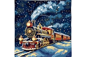 RKFLGEW DIY stickpackung kissen Cartoon-Zug knüpfen set erwachsene kissen Fantasielandschaft Kissenbezug zum Selbermachen für Anfänger und Erwachsene，Geschenke für Familie，Freunde，Handarbeiten， 43x43cm