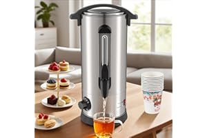 Ansobea Bollitore per vin brulé, 10 l, 1500 W, con rubinetto termostato, in acciaio inox con indicatore del livello dell'acqua, temperatura regolabile da 30 a 110 °C, macchina per bevande calde, 10