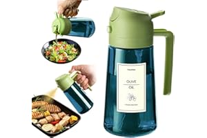 TrendPlain Spruzzatore per olio d'oliva in vetro blu da 470 ml per cucinare, dispenser 2 in 1 per olio d'oliva per gadget da cucina, friggitrice ad aria, insalata e barbecue, verde