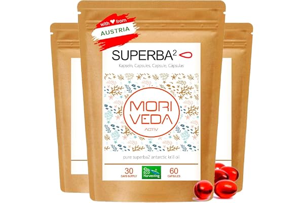 MoriVeda Superba Huile de krill Premium, 180 capsules softgel, avec huile Oméga 3 révolutionnaire, astaxanthine estérifiée, antioxydants et vitamines, certifié MSC & durable