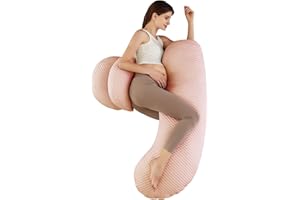 SHANNA 2023 Neuf Coussin de Grossesse pour Dormir, Coussin d'allaitement, Coton Oreiller de Grossesse de Soutien du Corps avec Housse Bambou Rafraîchissant Soyeux(Rose)