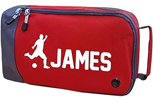 ABSOLUTELY TOP Childrens Football Boot Bag Boys Girls Footy Gift Customised Rugby Sports Shoe Bag Any Name(Flame Red Bag/White Print)