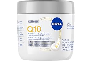 NIVEA Q10 Rassodante + Ringiovanente Aree specifiche 400 ml, Crema rassodante corpo con Coenzima Q10 e Acido Ialuronico, Crema idratante corpo 72h tonificante per seno, braccia, pancia, glutei e gambe