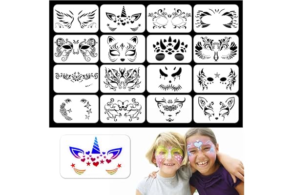 Amacoam Pochoirs Maquillage Faciale 16 Pcs Pochoir Visage Halloween Enfants Artistes Tatouage