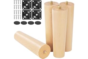 Moendergo 4 Patas de Madera para Muebles de 15 cm, Patas de Sofá de Madera de Haya Maciza de Repuesto, Patas de Sofá, Patas de Mesa, Patas de Tocador (Madera Original)