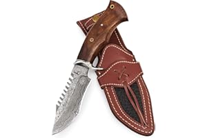 BIGCAT ROAR Coltello da caccia in damasco fatto a mano - Coltello da caccia a lama fissa con fodero e manico in legno di noce - Coltello da esterno EDC da 25.4 cm - Viper Hunter