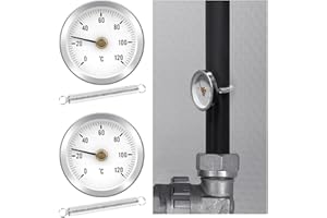 JUXINE 2Pcs Clip On Hot Water Pipe thermometer 0-120C,Bimetal, 63MM, Stainless Steel Surface Contact, Balancing Temperature Gauge for Accurate Hot Water Pipe Temperature Monitoring